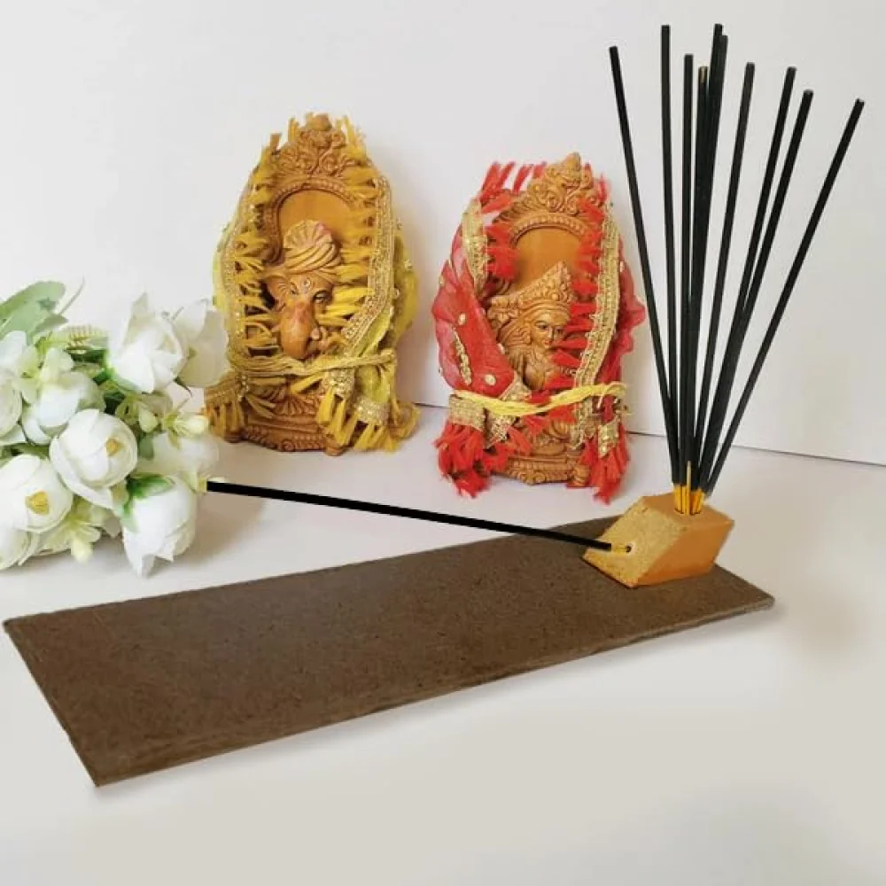 Jackfruit Wooden Incense Holder with Hardboard Base, 30.5 x 7.6 cm, for Puja
