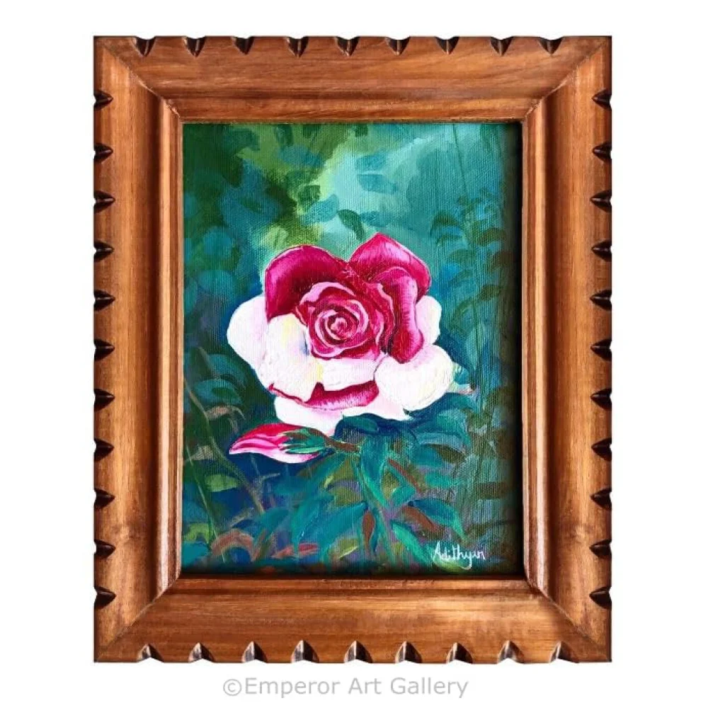 EMPEROR ART GALLERY, Rose Flower Original Handmade Acrylic Paintings on Canvas With Teak Wood Frame(12.5x10.1) in