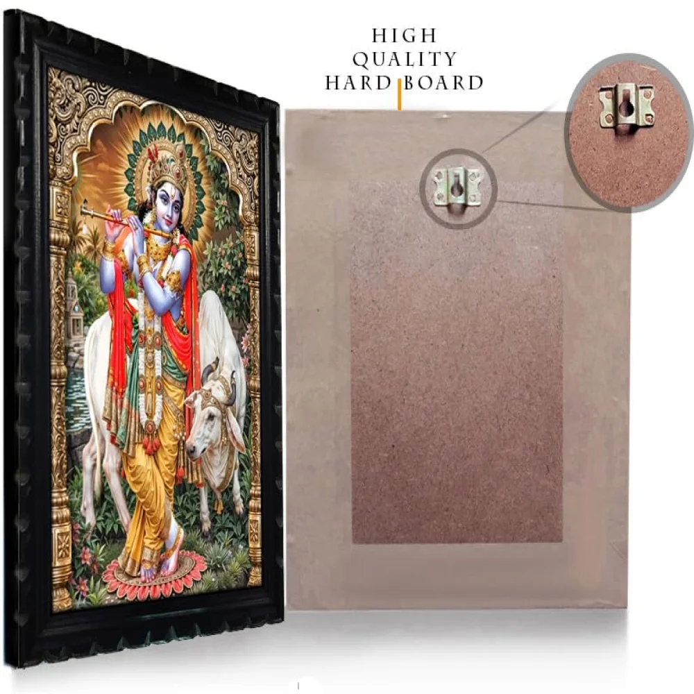 EMPEROR ART GALLERY®,Lord Krishna Religious Wall Frame, Premium Laminated Digital Print, Original Wood Frame, 34.3 x 48.3 cm