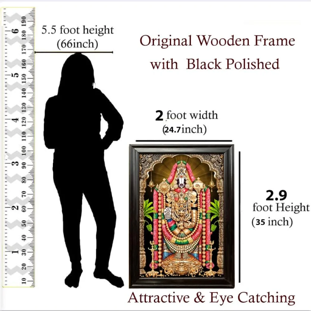 EMPEROR ART GALLERY®,Lord Venkateswara Canvas Digital Print with Wooden Frame, 24.7 x 35 inches, Black