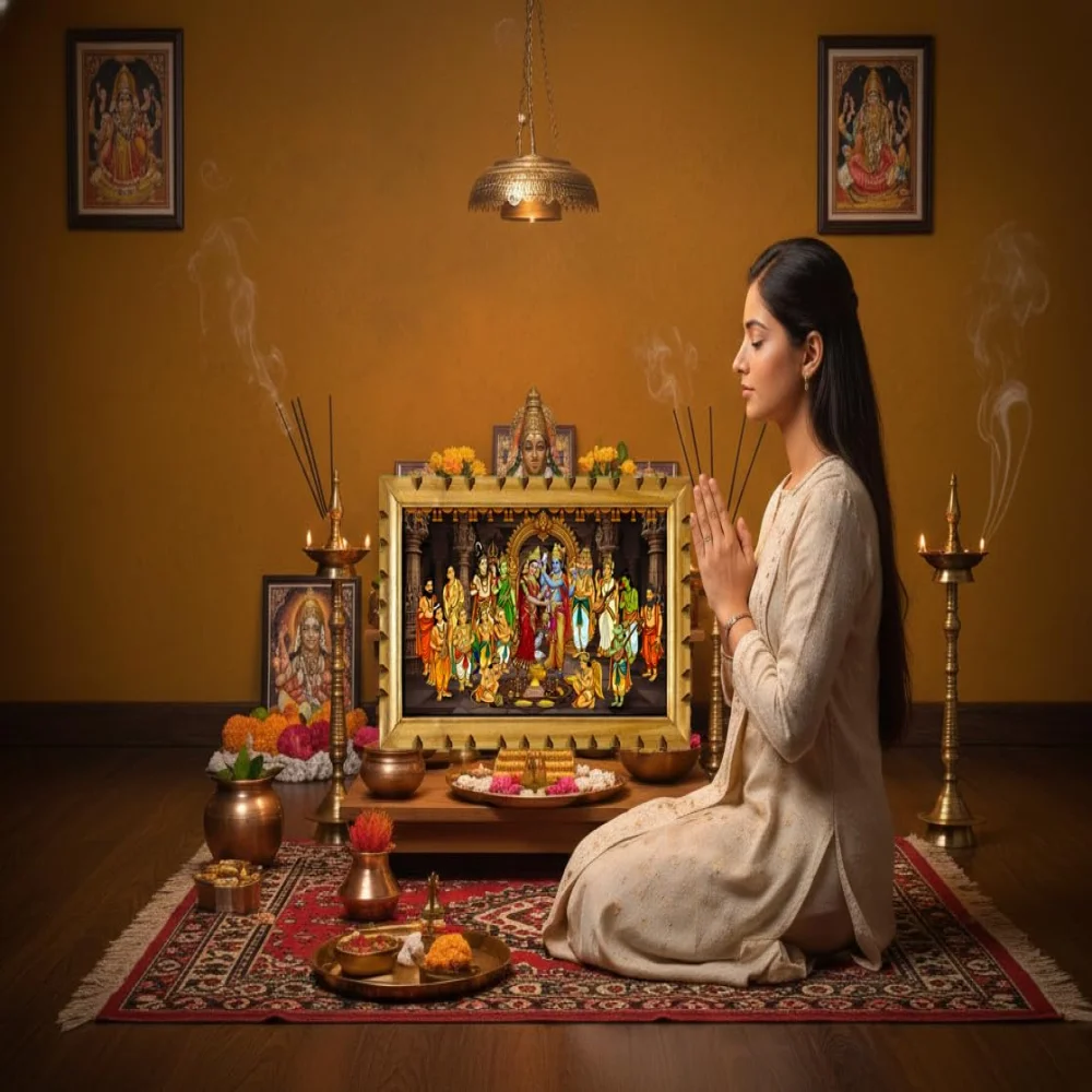 Lord Balaji Kalyanam Premium Wooden Frame,Wall Art with Film Laminated Digital Photo, 20 x 12.6 inches, Temple Design