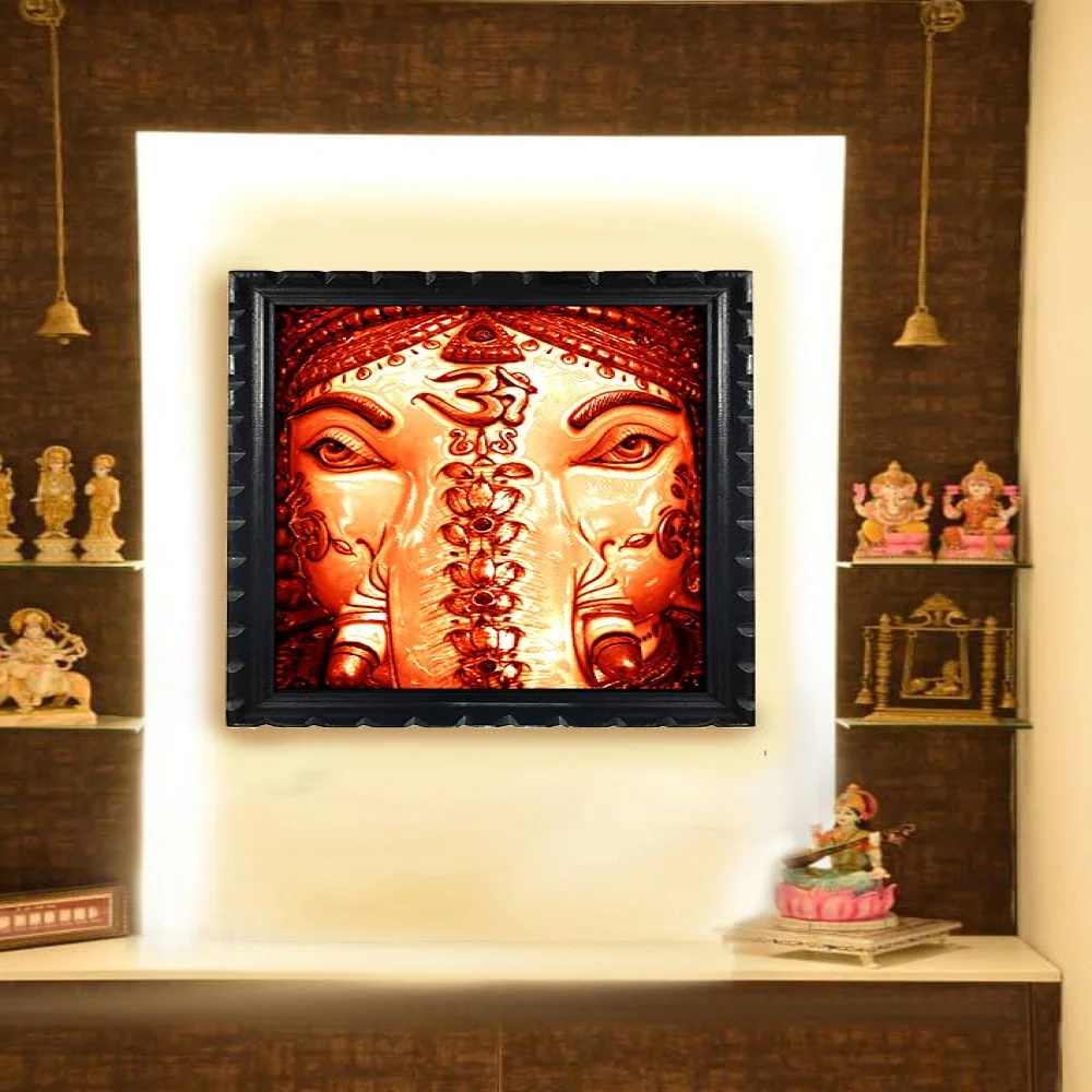 Mperor Lord Ganesh Laminated Digital Reprint With Wood Frame Size (10x12) in