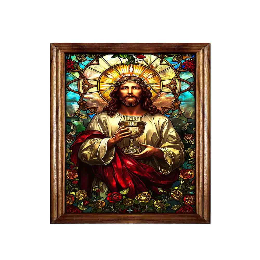 EMPEROR ART GALLERY®,Jesus Christ Painting Wall Art, Teak Wood Frame, 13.5 x 8.2 inches, Glitter Film Laminated