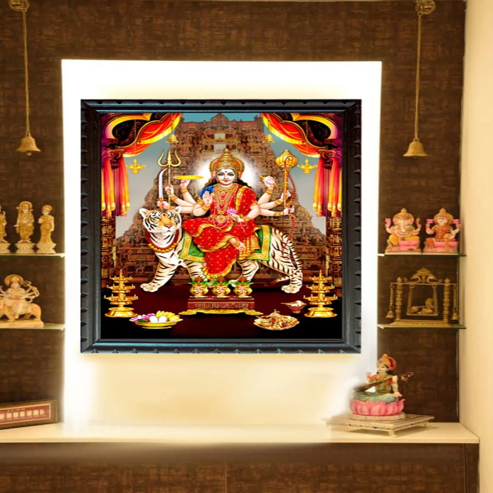 Durga Maa Digital Reprint With Wood Frame (14 X 10) inch Religious Frame Religious Frame