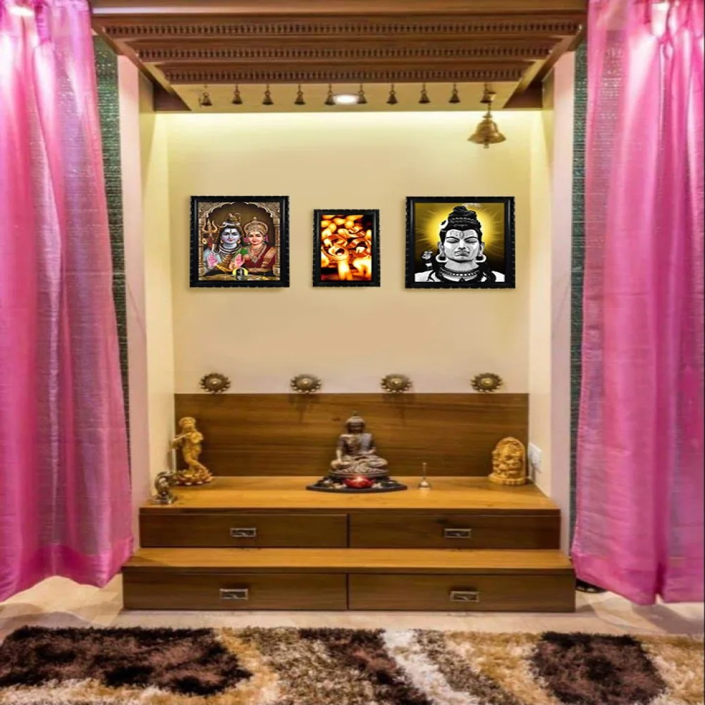 Mperor, Lord Shiva Laminated Digital Re Print Peace of 3 With Wood Frame # Size (18.5x13, 13x7, 18x13.7) inch Religious Frame