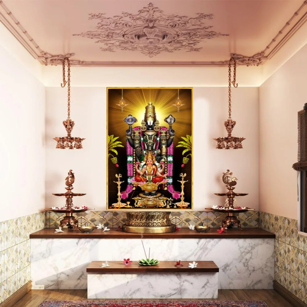 EMPEROR ART GALLERY®,Venkateswara Swamy with Lakshmi Glossy Canvas Wall Art, High Resolution,50.8 x 101.6 cm