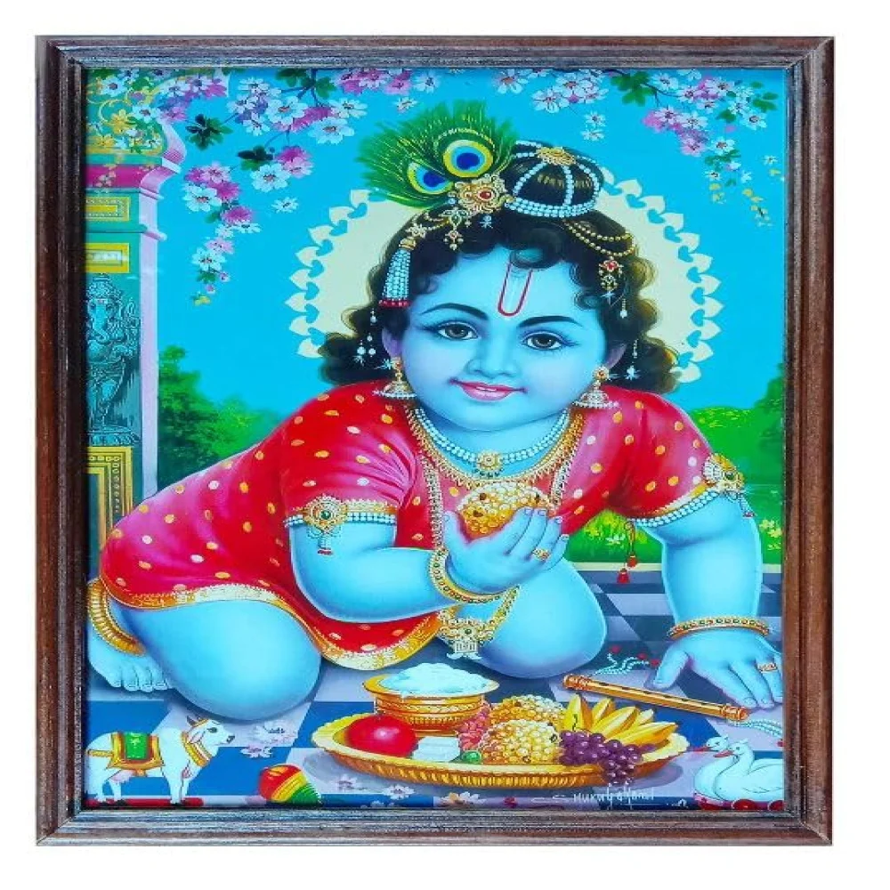 EMPEROR ART GALLERY , God Sree Krishna # Harai Krishna # Size (9.6 X 14.1)# Original Teak Wood#