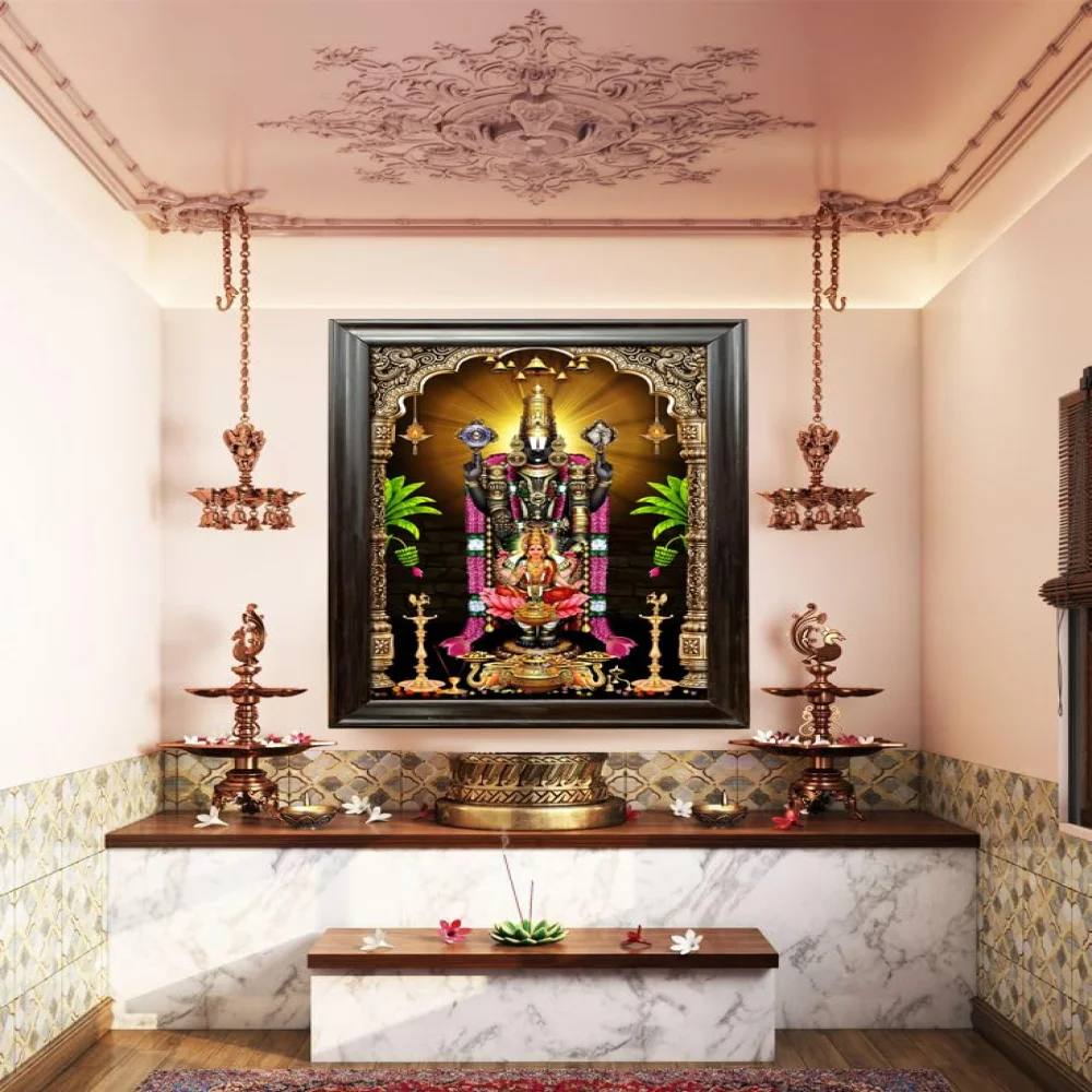 EMPEROR ART GALLERY®,Lord Venkateswara Swamy Canvas Photo with Wooden Frame, 58.4 x 91.4 cm, Religious Wall Art