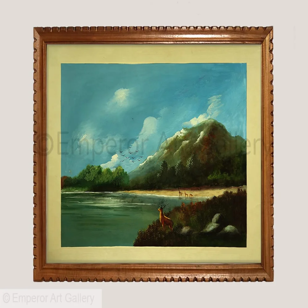EMPEROR ART GALLERY, Original Handmade Water Painting With Teak Wood Frame For Wall(30.6x24.6) In