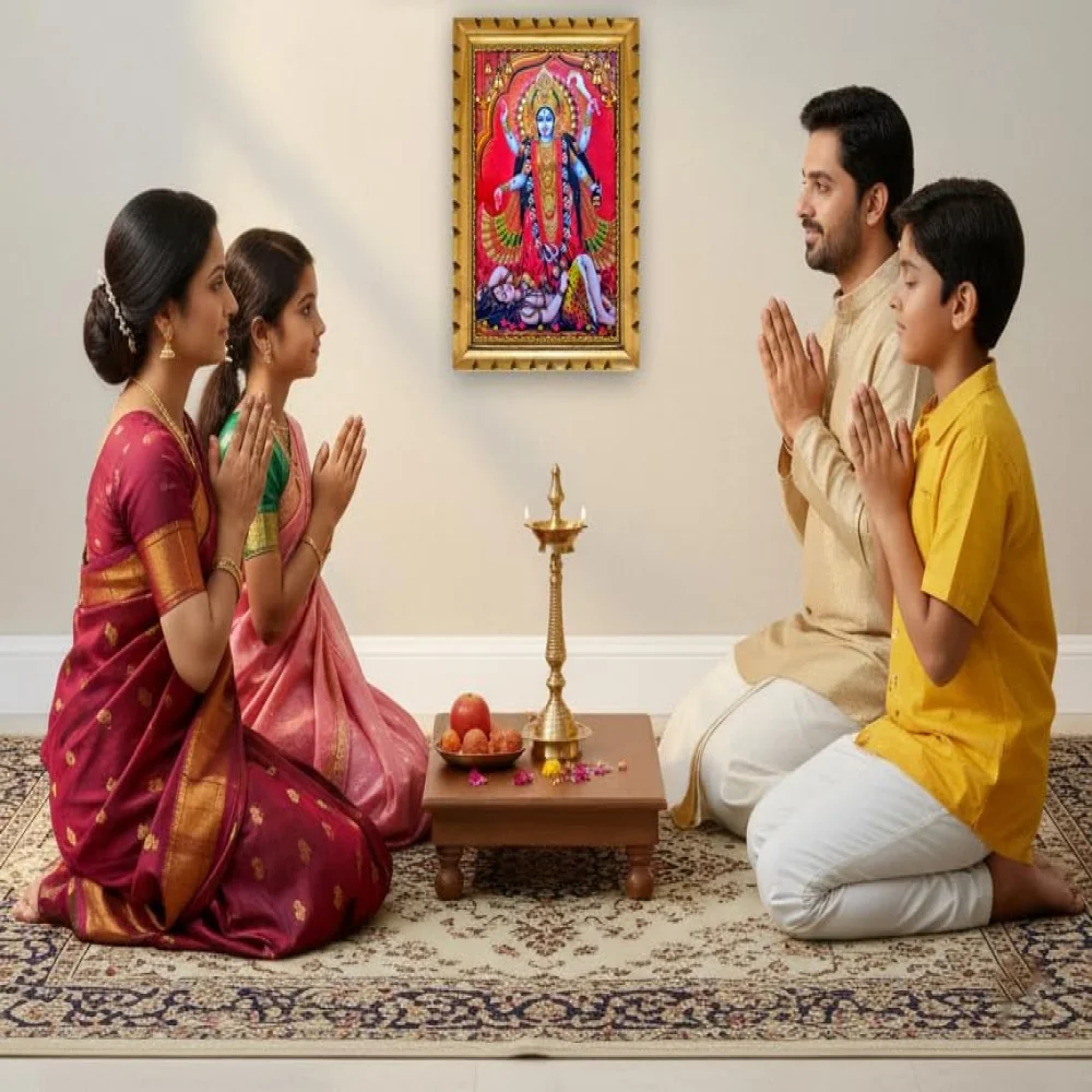 Maa Kali MATA Ji Premium Wooden Frame Wall Art, Natural Wood Finish, 14 x 10.3 Inches, 300 GSM Digital Print with Film Lamination, Traditional Hindu Religious Decor