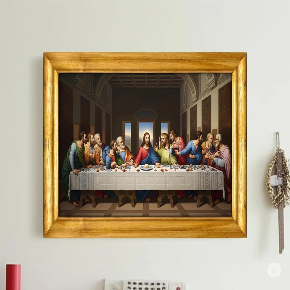 The Last Supper Jesus Wall Art, Wooden Frame, 50.8 x 30.5 cm, Glitter Laminated Digital Print