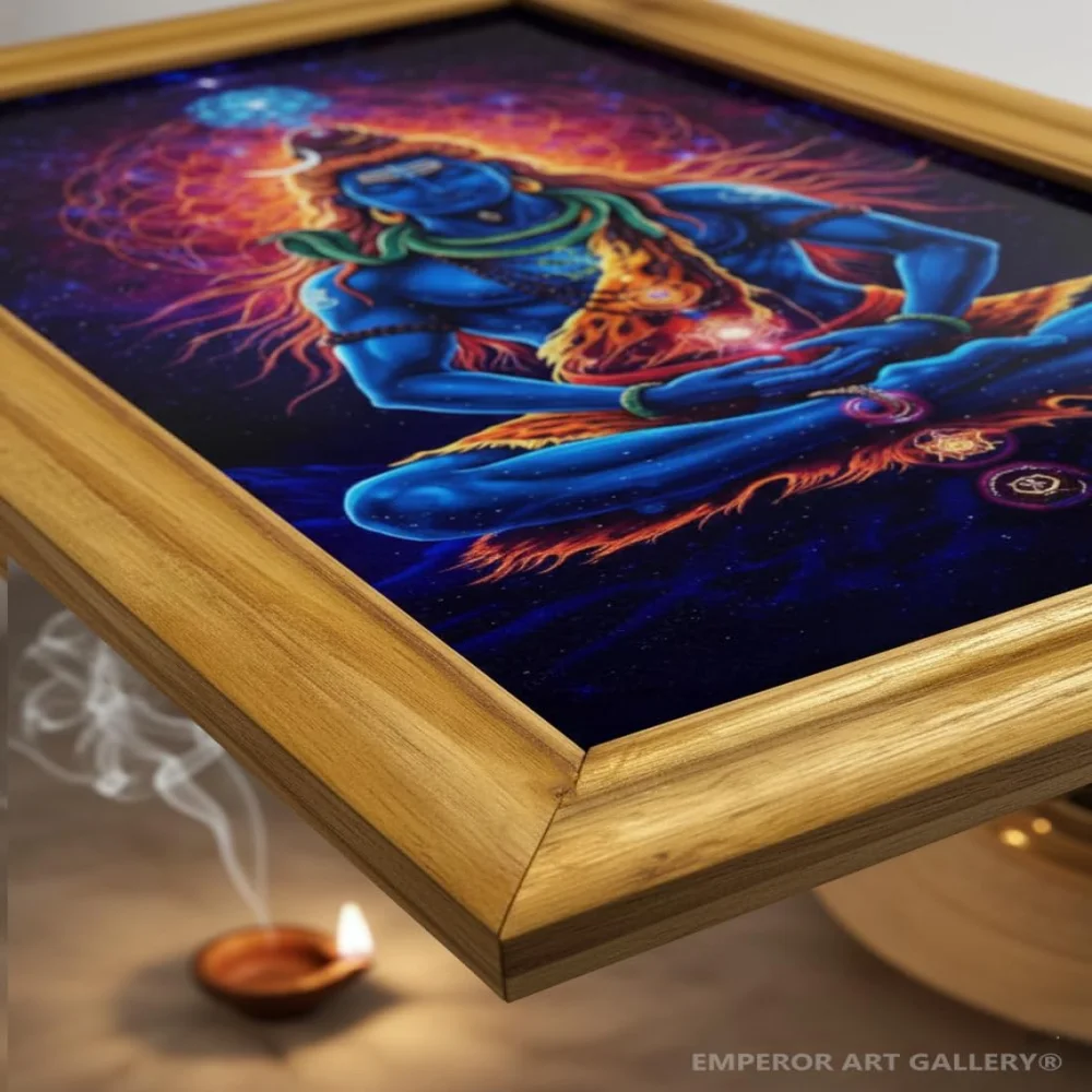 EMPEROR ART GALLERY®, Cosmic Lord Shiva Wall Art, Premium Wooden Frame with Gold Finish, Film Laminated Print, 22.6 x 12.6 Inches, Divine Luxury Design