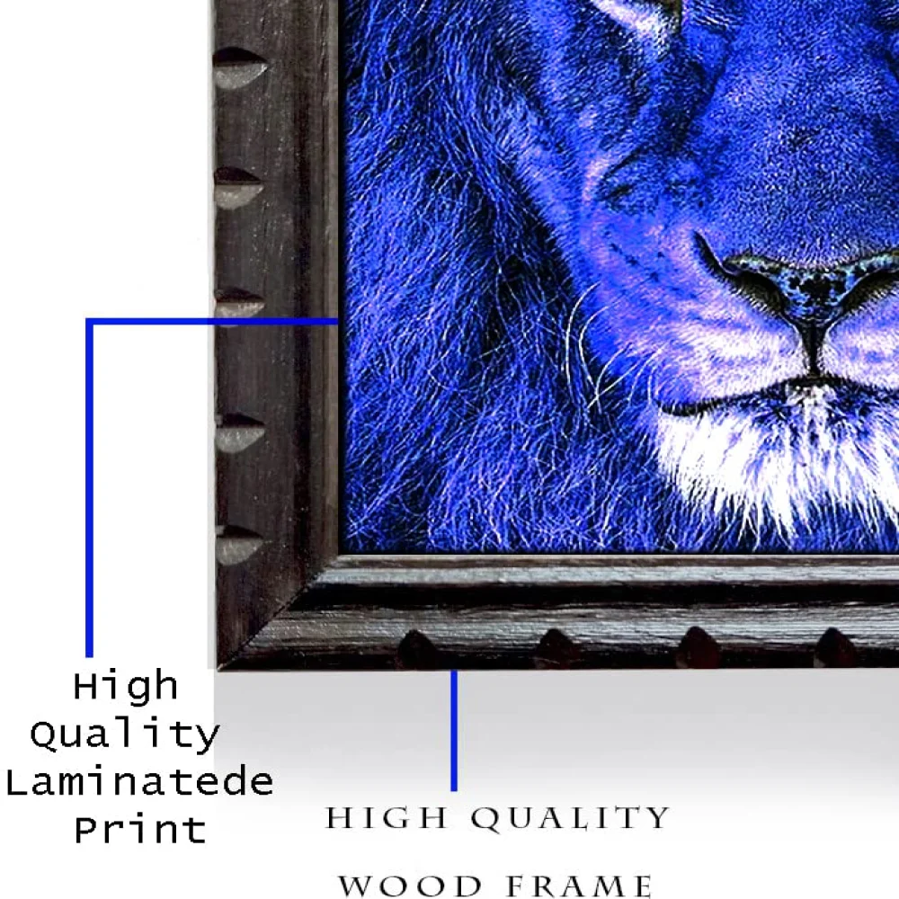 Mperor, The Lion Digital Re Print With Wood Frame With Carving Designed (19.1x13) In