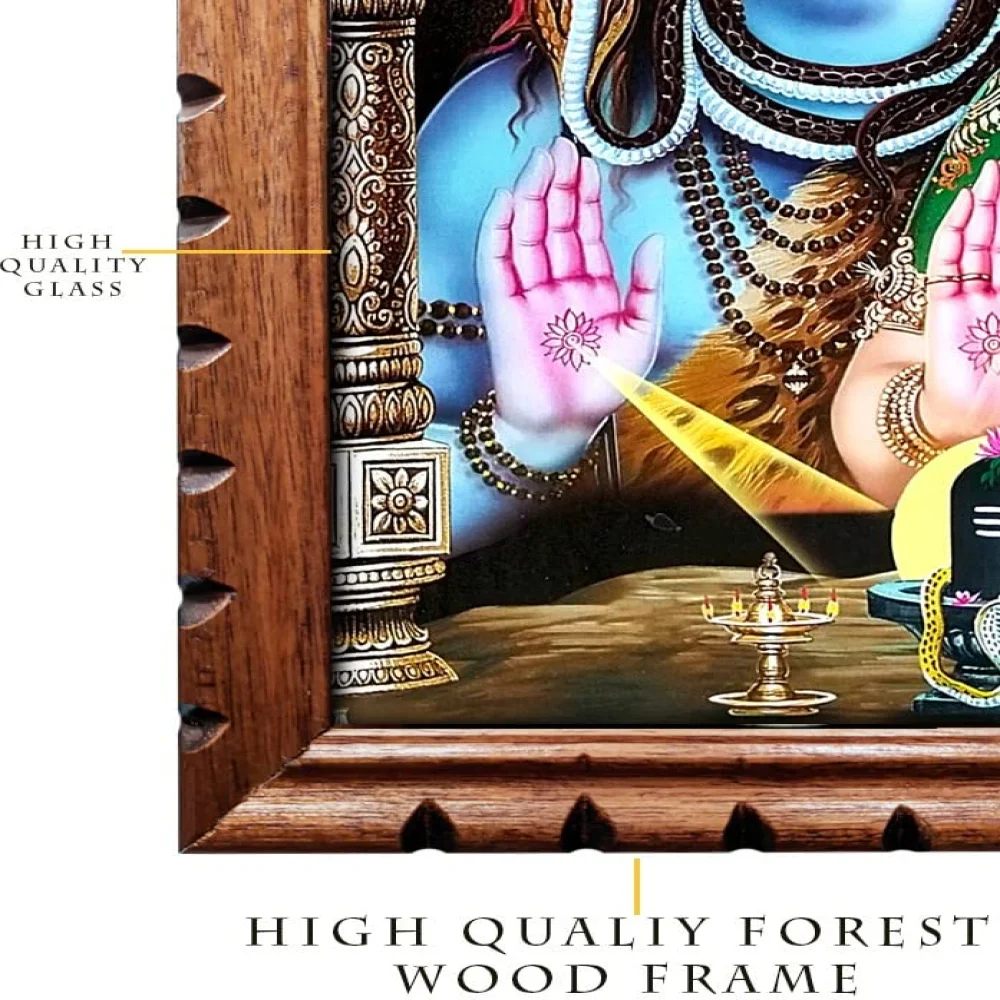 mperor Lord Shiva With Parvati Photo With Wood Frame # Size (13.4 x 19.2) inch Religious Frame