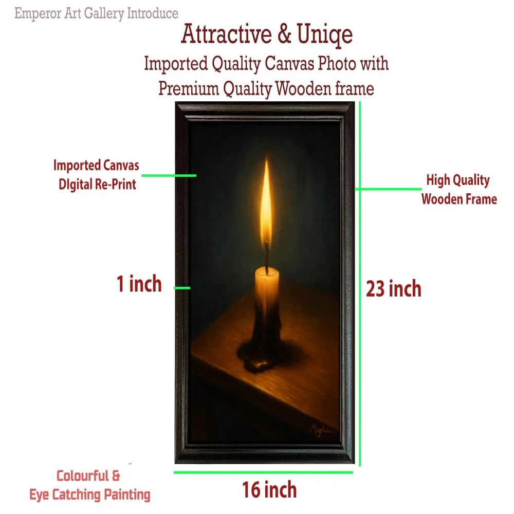EMPEROR ART GALLERY®,Candle Flame Canvas Wall Art with Premium Wooden Frame, 16 x 23 inch, Dark Atmospheric Print