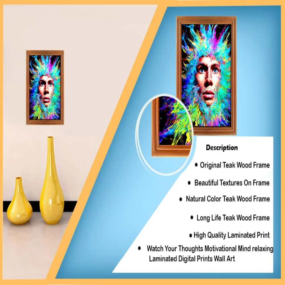 Wall Deco Special Laminated Print With Teak Wooden Photo Frame Digital Reprint (12.5 inch x 9 inch)