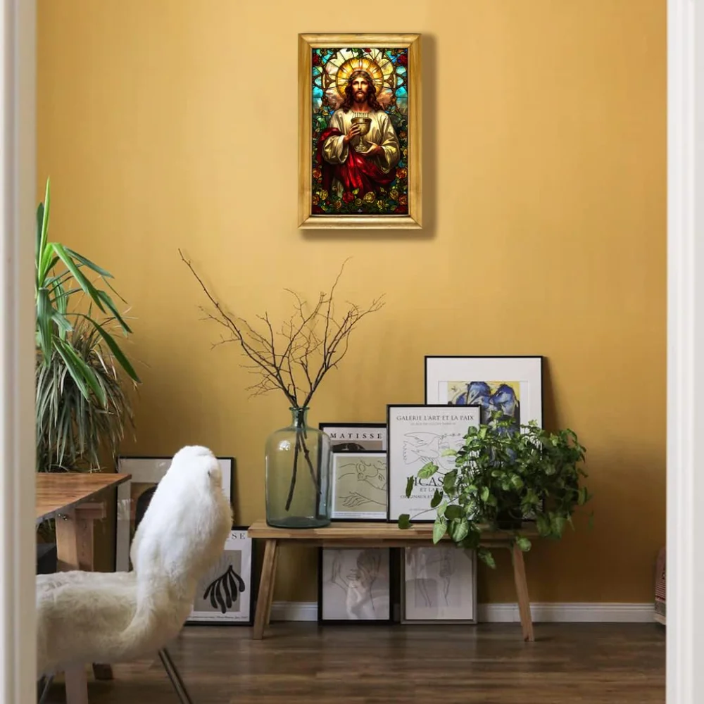 Jesus Christ Painting Wall Art, 48 x 30 cm, Natural Colour Wooden Frame, Film Laminated Digital Re-Print