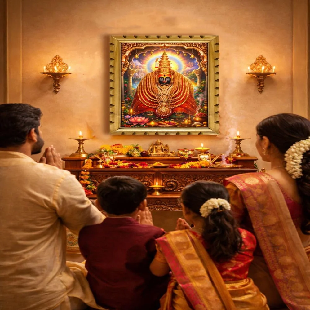 EMPEROR ART GALLERY®,Tulja Bhavani Wooden Photo Frame, Hindu Deity Wall Art, Digital Reprint with Film Laminated, Original Wood Frame, 14x20 Inch