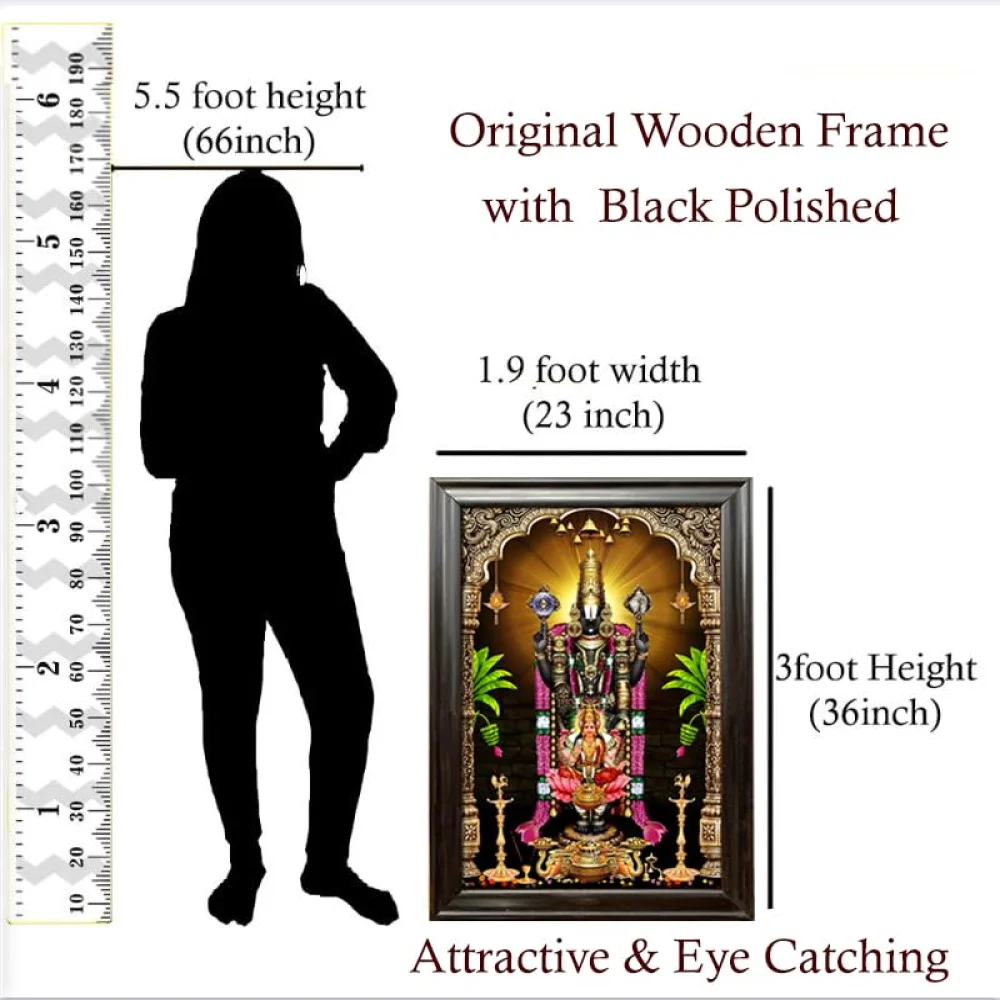 EMPEROR ART GALLERY Lord Venkateswara Swamy Religious Wall Frame, 58.4 x 91.4 cm, Wooden Frame with Laminated Digital Print, 300 GSM