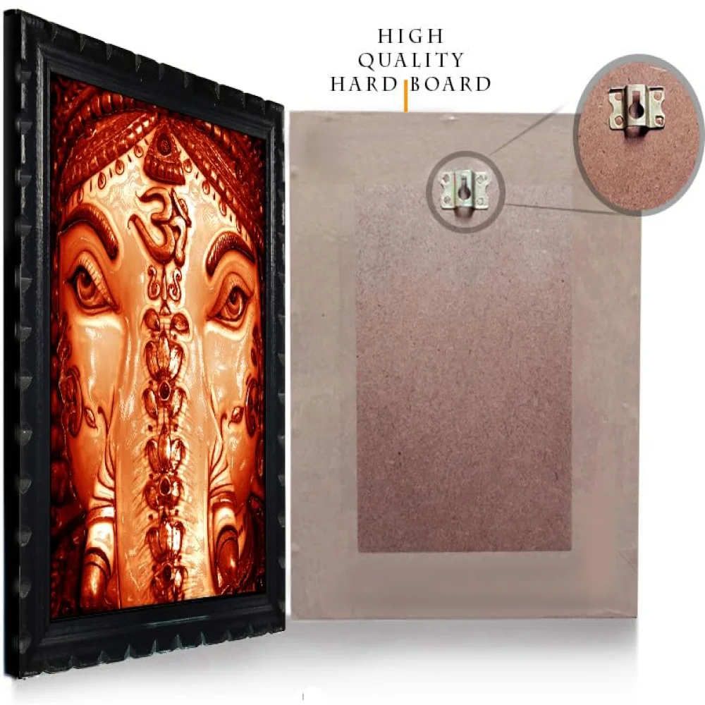 Mperor Lord Ganesh Laminated Digital Reprint With Wood Frame Size (10x12) in