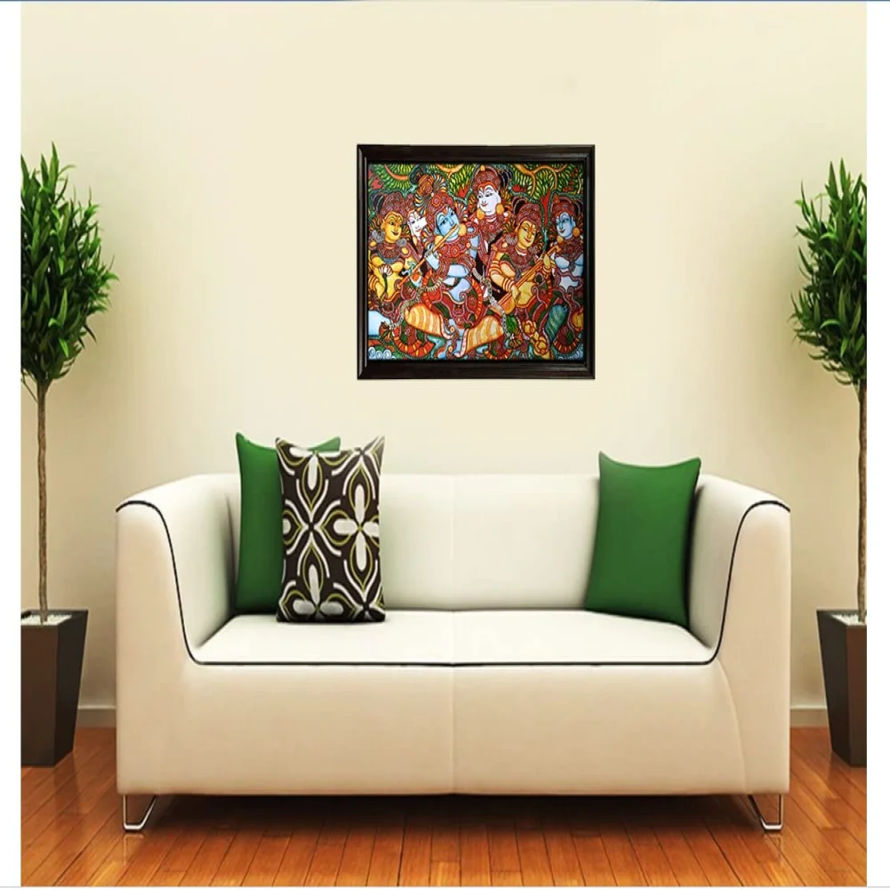 mperor,Lord Krishna Mural Painting laminated Digital RePrint With Wood Frame (17x27) in