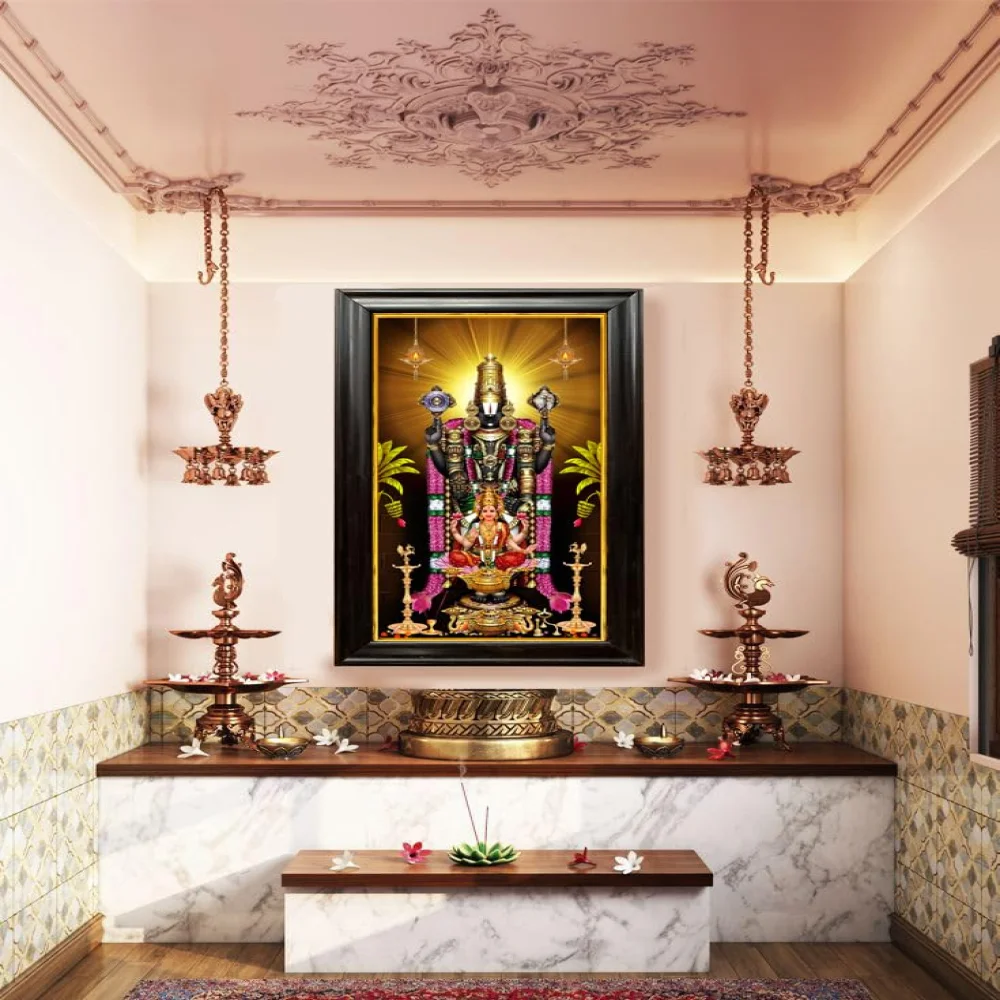 EMPEROR ART GALLERY®,Lord Venkateswara Swamy Canvas Print with Black Wooden Frame, 45 x 24.8 inches, Premium Digital Art