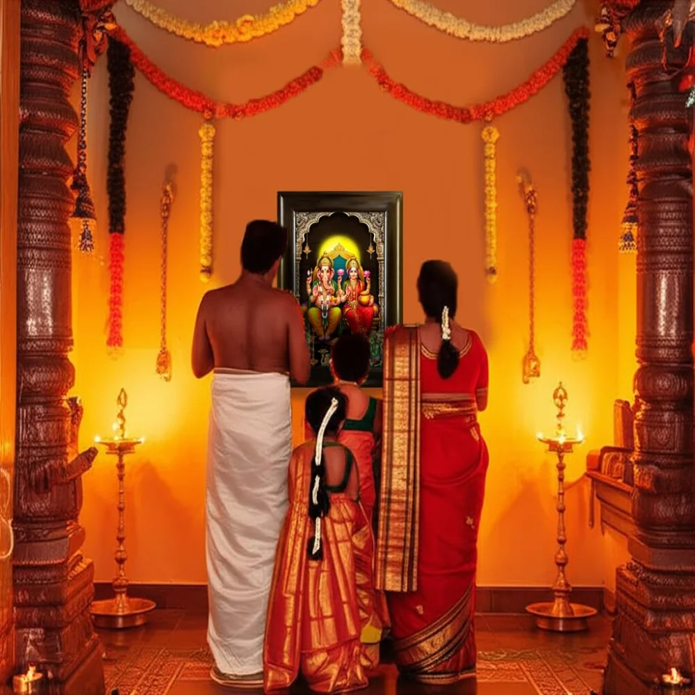 EMPEROR ART GALLERY®,Lord Ganesha and Goddess Lakshmi Wall Frame, Premium Black Polished Wooden Frame, 43.2 x 58.4 cm with 3mm Glass