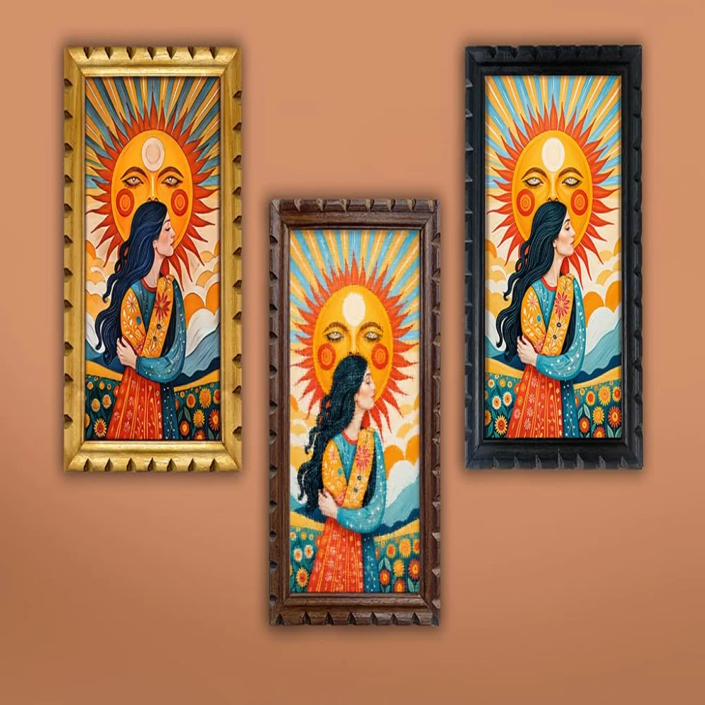 Decorative Wooden Frame Wall Art, Sun Goddess Digital Print, 12x20 inches, 3 Colors Available