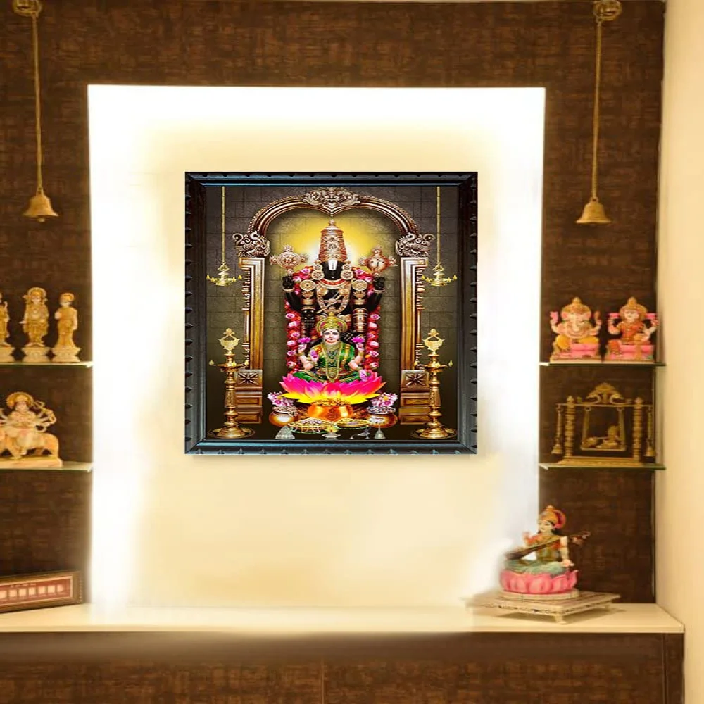 mperor God Venkateswara Swamy With Lakshmi Photo Frame # Wood Frame With Glass# Size(14 X 10.7) in Religious Frame