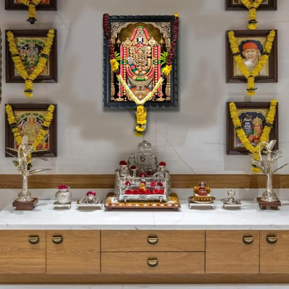 EMPEROR ART GALLERY Lord Venkateswara Digital Photo Frame, Film Laminated, 35.5 x 50.8 cm, Black Wooden Frame