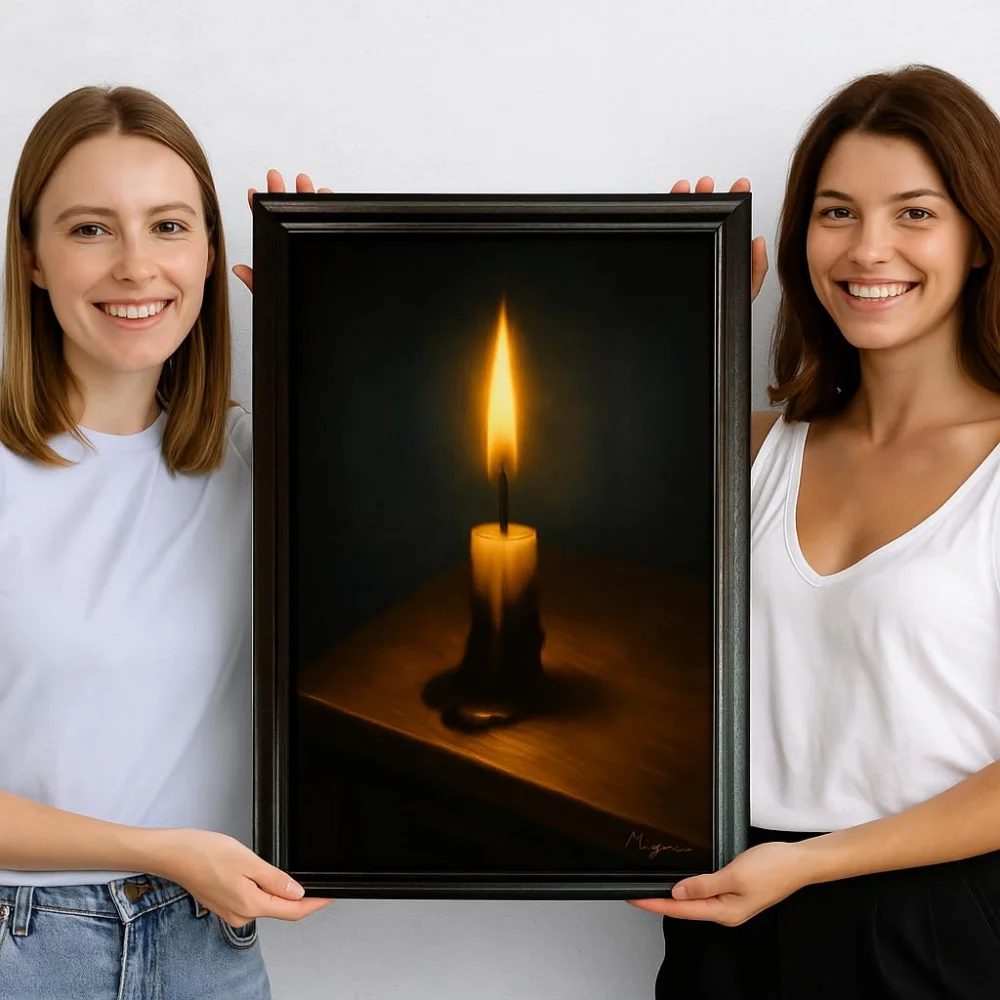 EMPEROR ART GALLERY®,Candle Flame Canvas Wall Art with Premium Wooden Frame, 16 x 23 inch, Dark Atmospheric Print