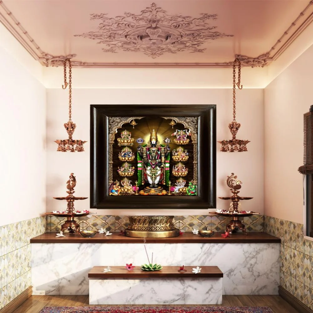 EMPEROR ART GALLERY®,Venkateshwara with Ashtalakshmi Religious Photo Frame, Premium Black Polished Wood, 43.18 x 50.8 cm, Digital Print with 3mm Glass