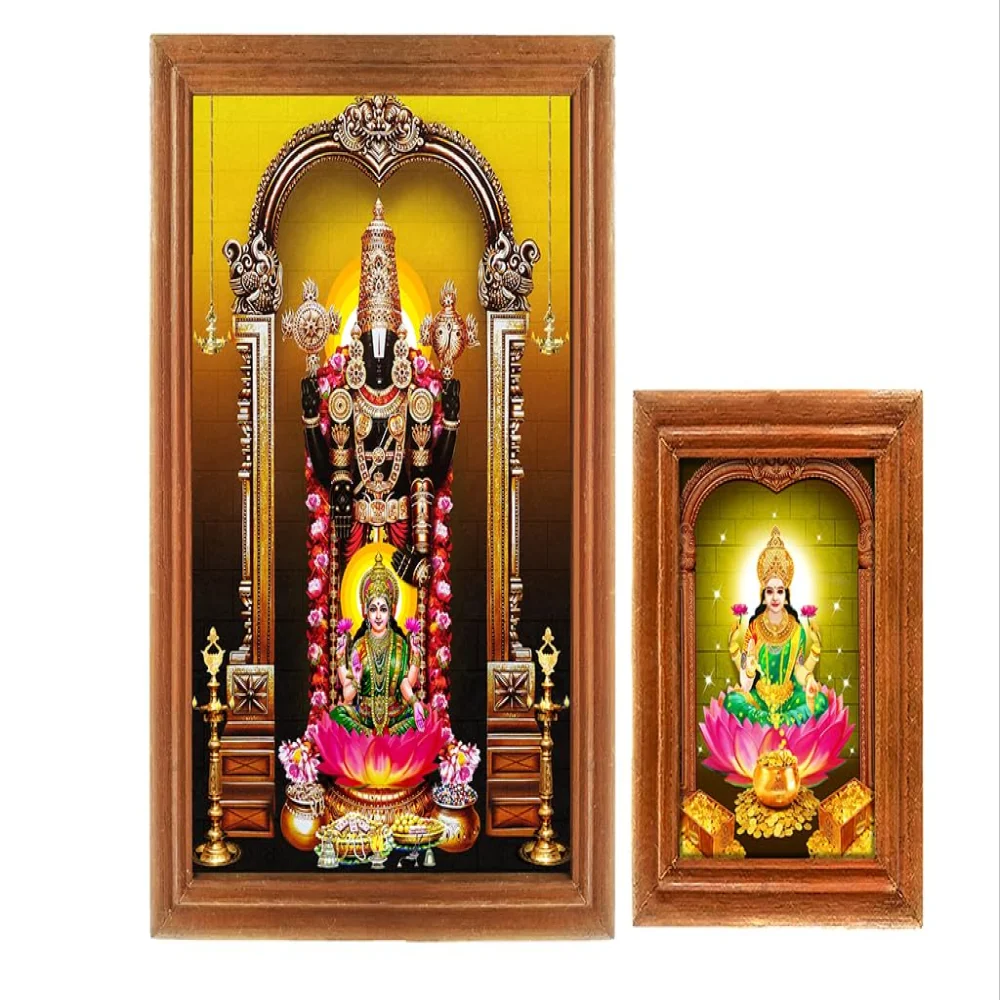 Lord Venkateswara Swamy With Lakshmi Photo Frame Original Teak Wood Frame