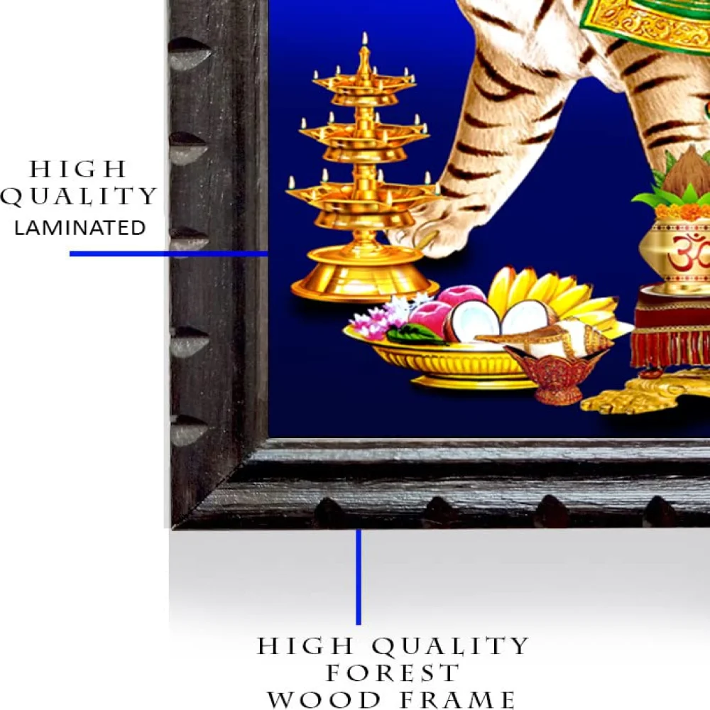 Durga Maa Digital Reprint With Wood Frame (14 X 10) inch Religious Frame Religious Frame (14 x 10, Blue)