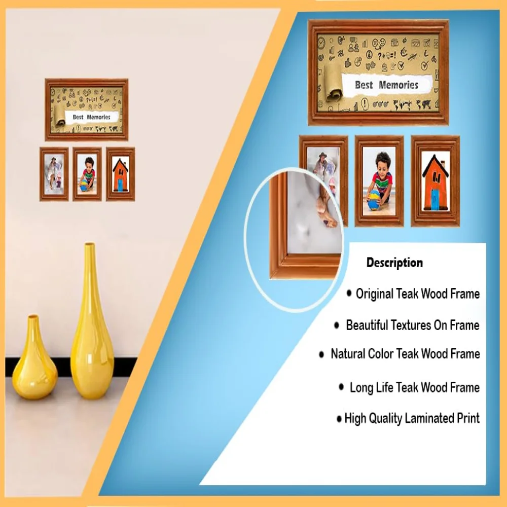 Mperor, Best Memories Laminated Digital Print With Teak wood Frame wall hanging (9.3x4.6) in
