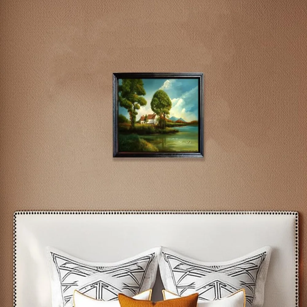 EMPEROR ART GALLERY®, Landscape Wall Art, Black Polished Wooden Frame, 44 x 33 cm, Nature Scene Painting