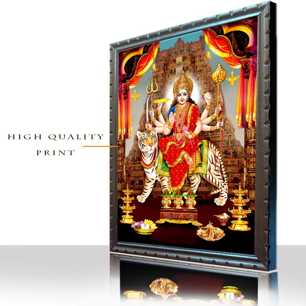 Durga Maa Digital Reprint With Wood Frame (14 X 10) inch Religious Frame Religious Frame