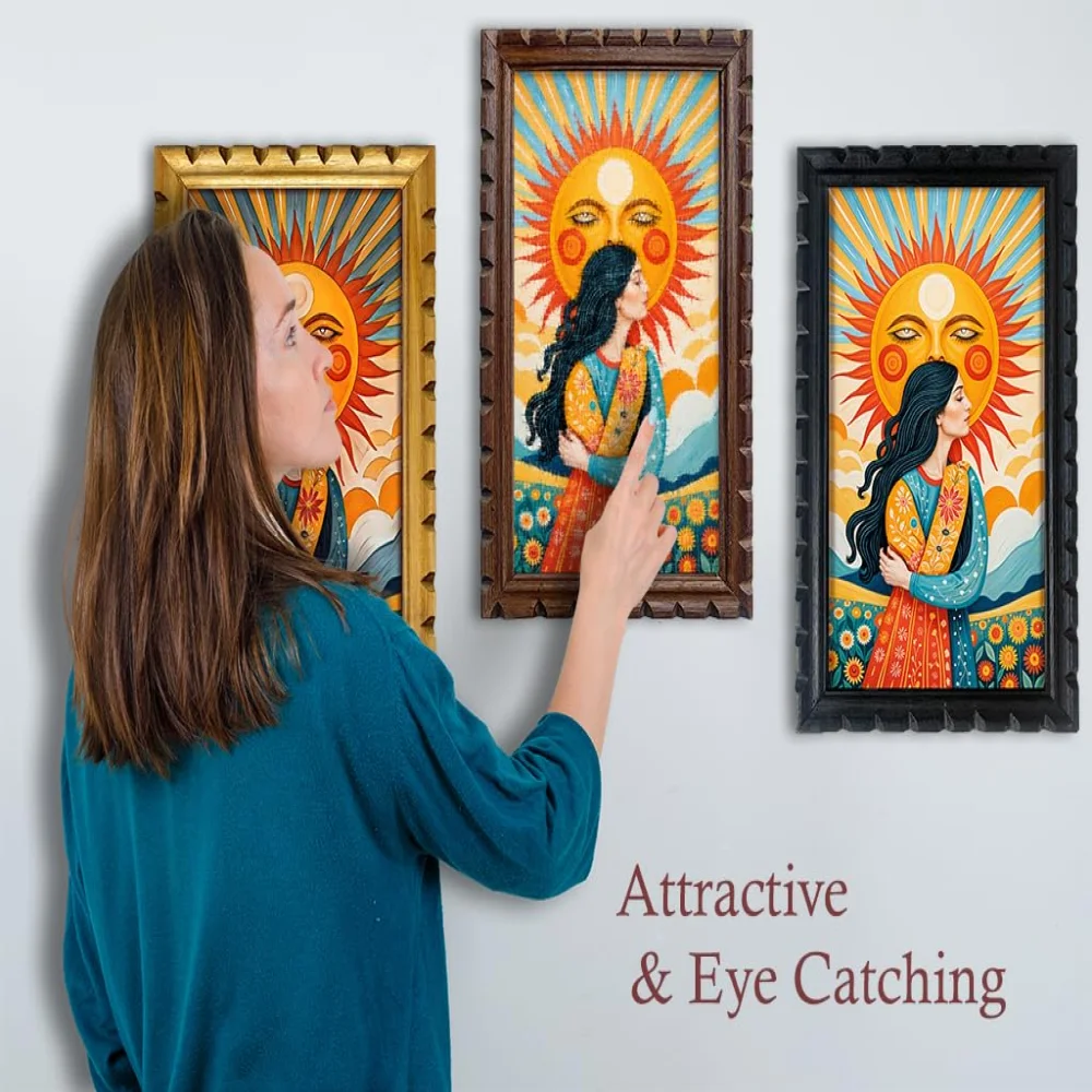 Decorative Wooden Frame Wall Art, Sun Goddess Digital Print, 12x20 inches, 3 Colors Available