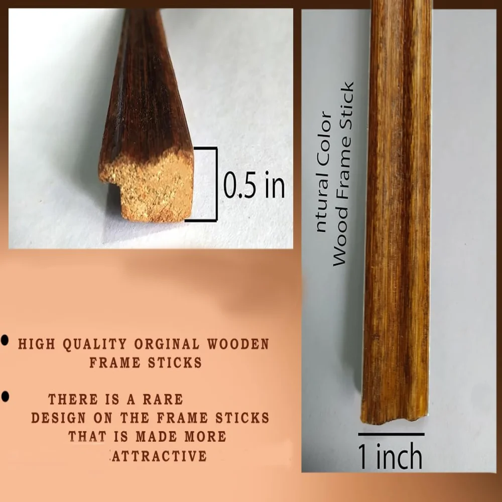 EMPEROR ART GALLERY®, Set of 3 Original Wooden Frame Sticks, 52 inch Length, 1 inch Width, Black, Natural, and Veeti Colours