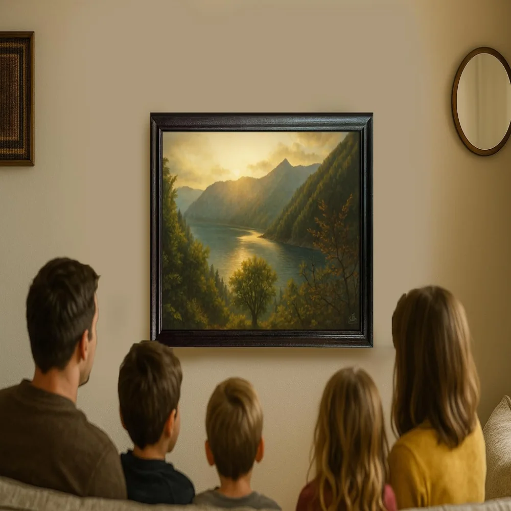 EMPEROR ART GALLERY®,Mountain Lake Landscape Canvas Wall Art with Premium Wooden Frame, 23 x 16 inches