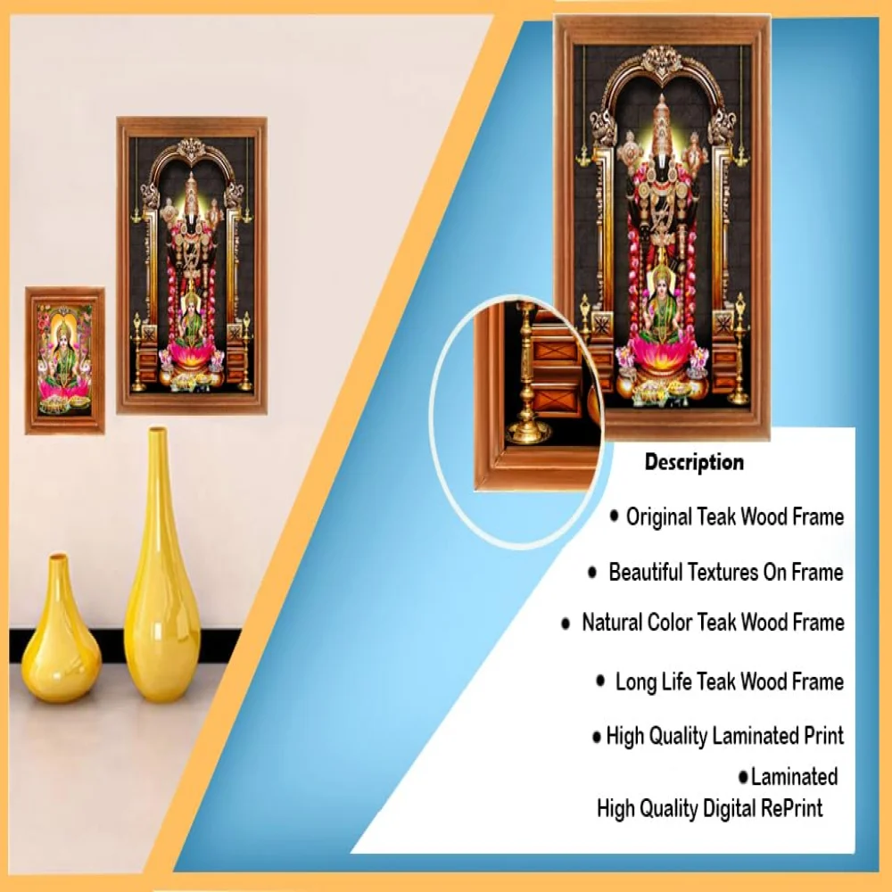 Lord Venkateswara Swamy With Lakshmi Photo Frame Original Teak Wood Frame
