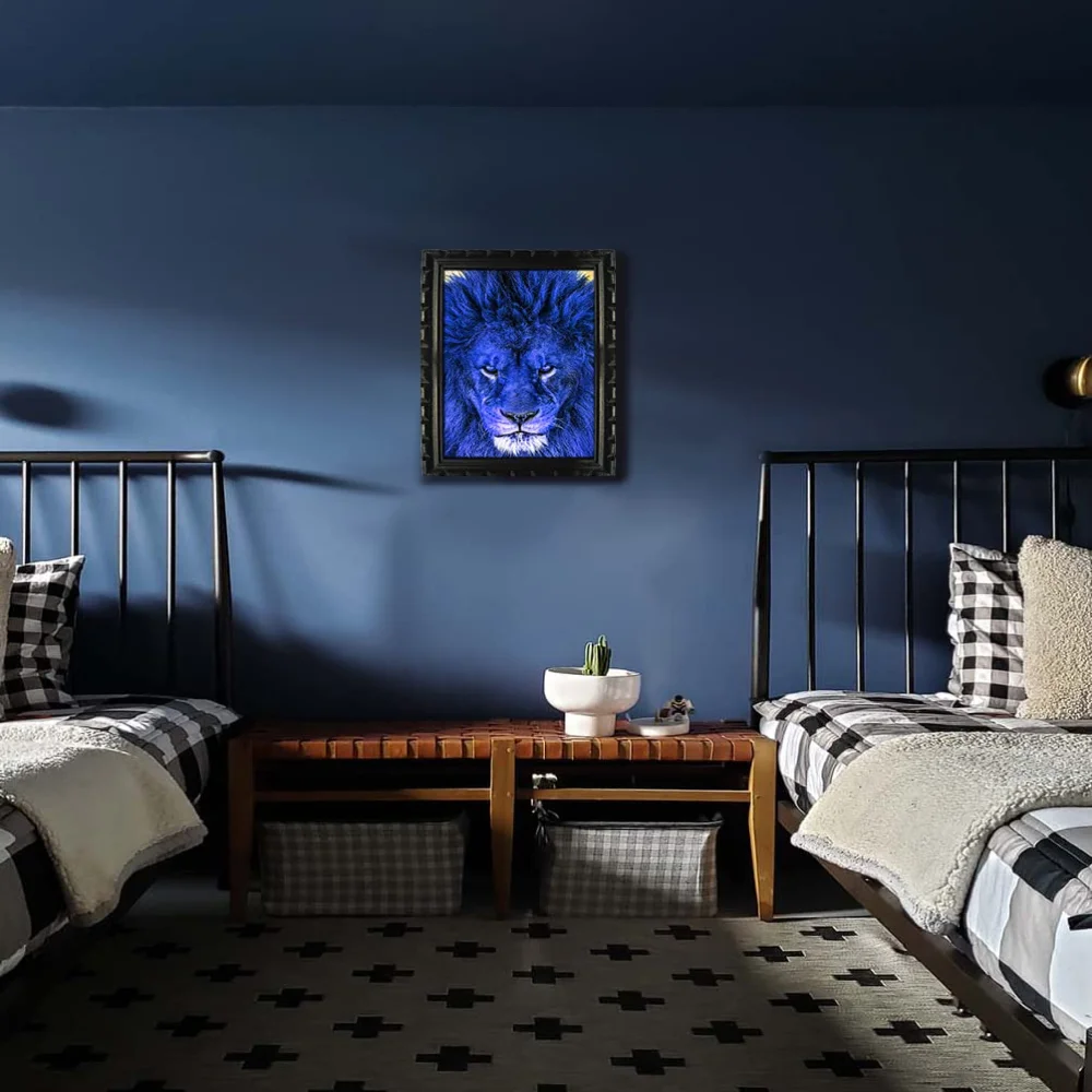 Mperor, The Lion Digital Re Print With Wood Frame With Carving Designed (19.1x13) In