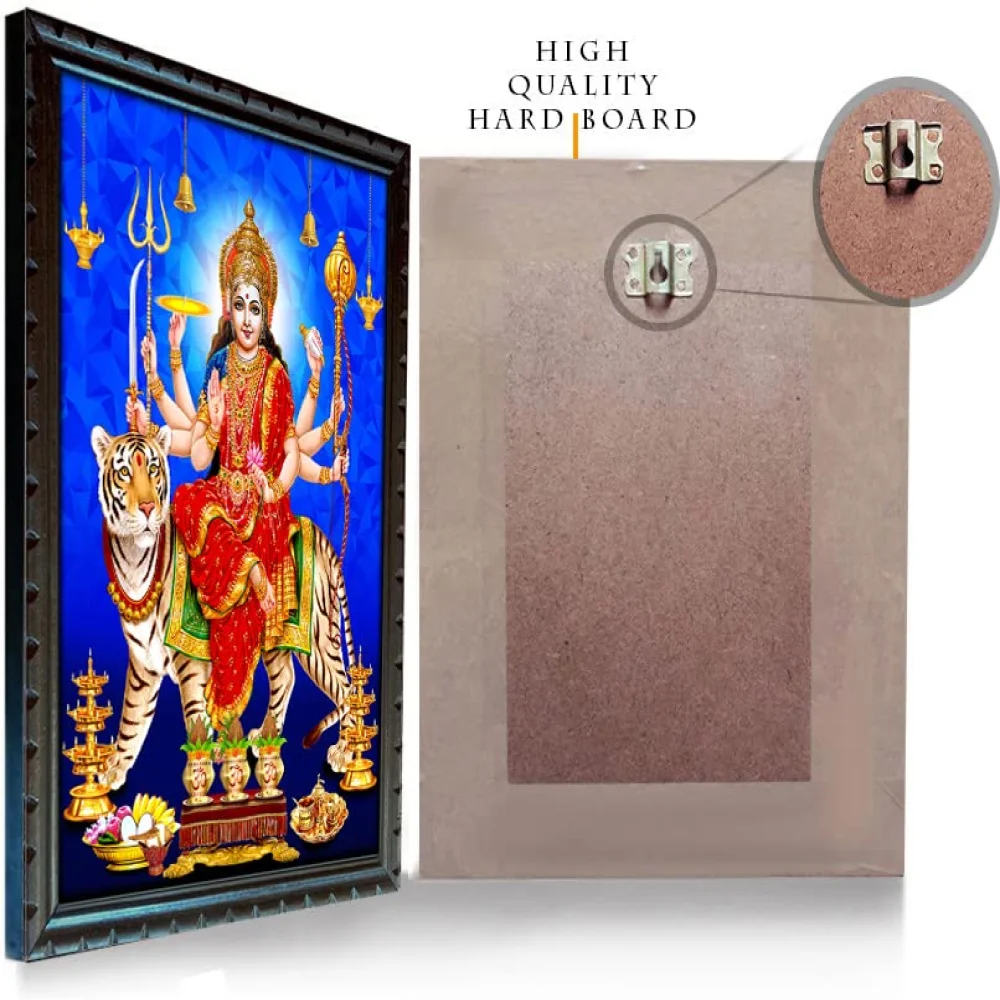 Durga Maa Digital Reprint With Wood Frame (14 X 10) inch Religious Frame Religious Frame (14 x 10, Blue)