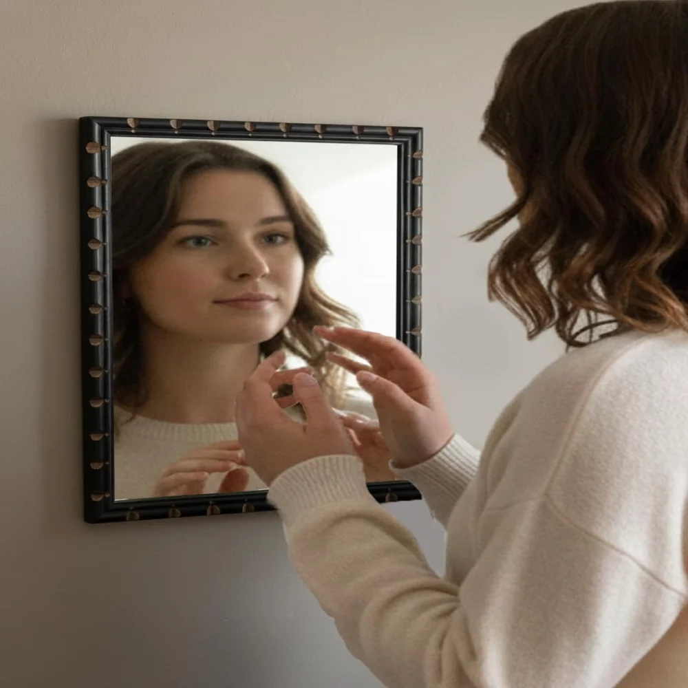 EMPEROR ART GALLERY®, Decorative Wall Mirror, Black Wooden Frame with Hand-Carved Design, 33 x 25.4 cm, Premium 3mm Mirror