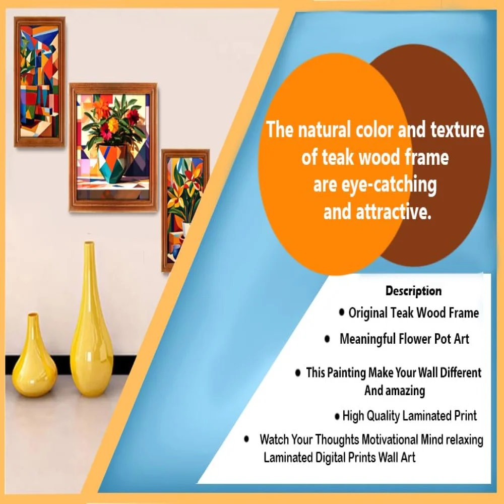 Abstract Art Flower Pot 3 Piece Painting Digital Reprint(13x7,13x13,13x7) inch