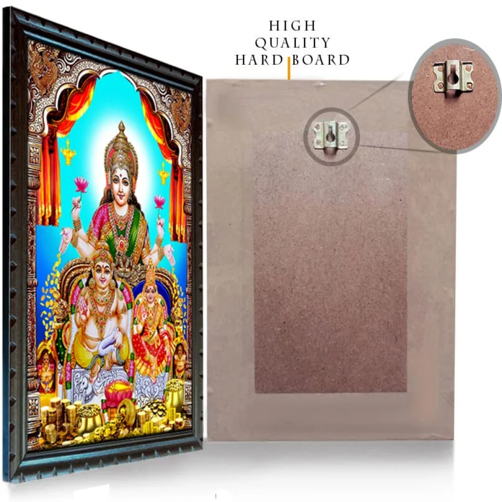 Sri Goddess Kubera Lakshmi Laminated Photo With Wood Frame