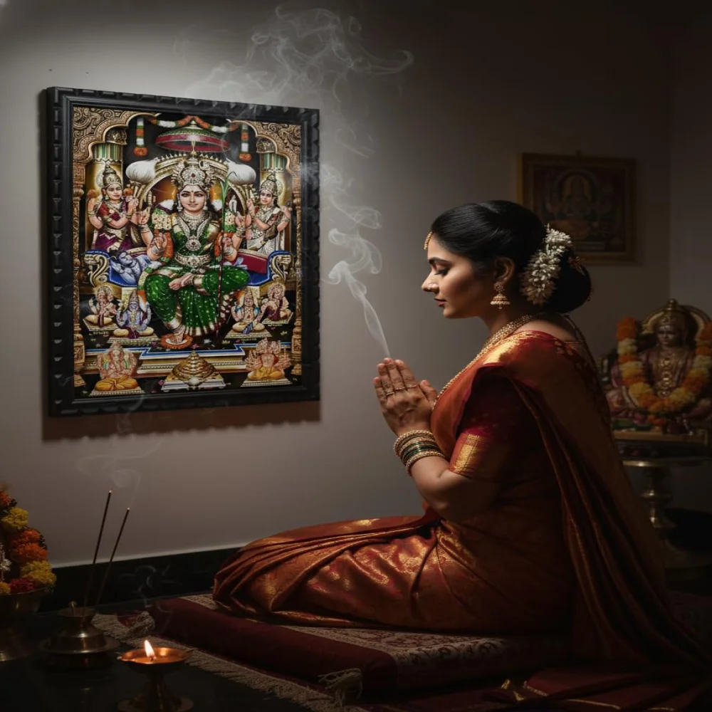 EMPEROR ART GALLERY Sri Rajarajeshwari Lalitha Tripura Sundari Film Laminated Photo with Premium Wooden Frame, 35.5 x 45.7 cm