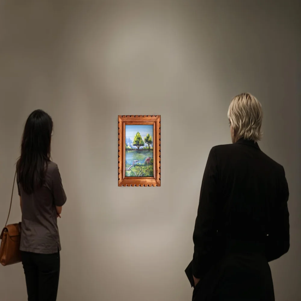 EMPEROR ART GALLERY®,Original Handmade Nature Landscape Canvas Painting, Teak Wood Frame, 25.4 x 31.5 cm