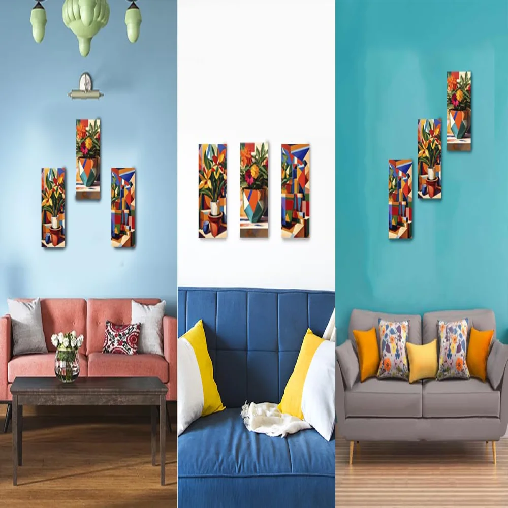Abstract Art Flower Pot 3 Piece Painting Digital Reprint(13x7,13x13,13x7) inch
