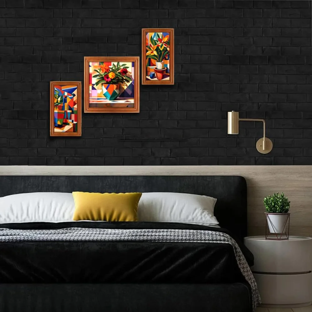 Abstract Art Flower Pot 3 Piece Painting Digital Reprint(13x7,13x13,13x7) inch